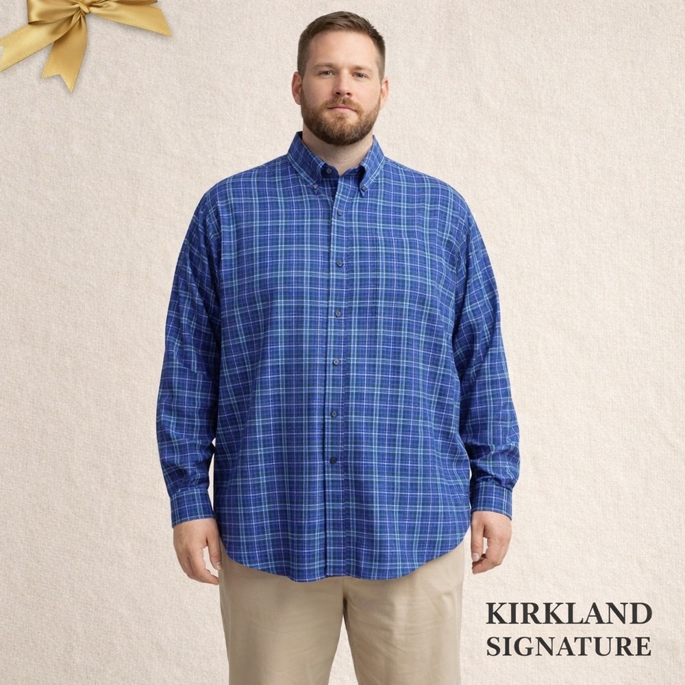 Kirkland Signature Blue Plaid Button Down Shirt XXLT